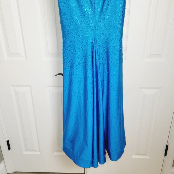 Sherri Hill Dress 00 Blue Prom Sequined Maxi High Slit Cut Out Lace Up Back - Picture 9 of 15